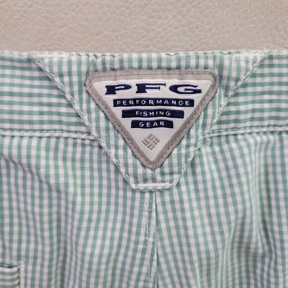 Columbia Check Shorts Mens 34W 10L Flat Front Chino Pockets Golf Green White - Picture 7 of 7